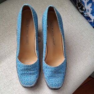 Marc by Marc Jacobs Light Blue Logo Denim Platform Pumps
